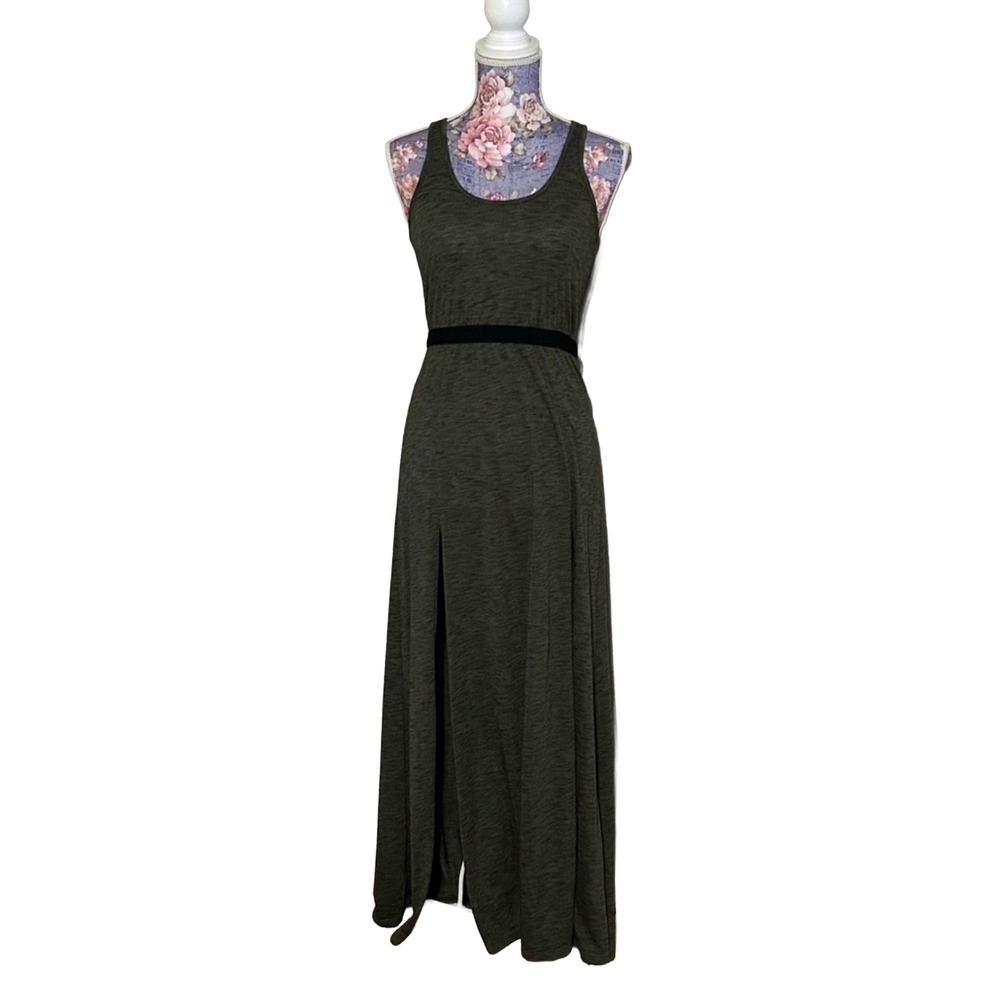 Silence + Noise Olive Green Space Dye Racerback Maxi Dress with Slits XS